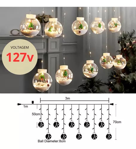Varal De Lampadas De Natal Decorada Led Pisca Bolas Grande Cor das luzes Amarelo