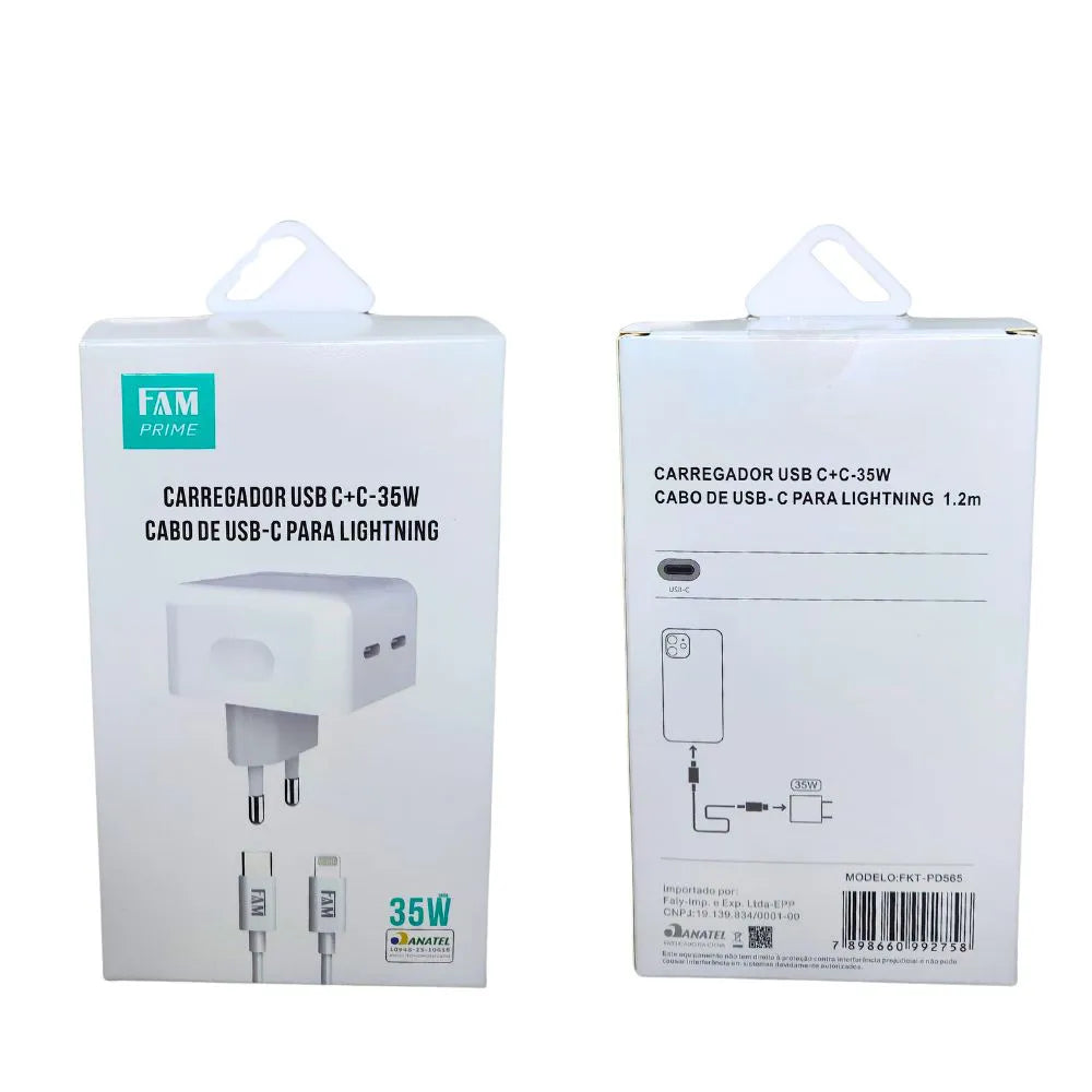 KIT CARREGADOR 2 USB-C 1.2M 35W - FAM