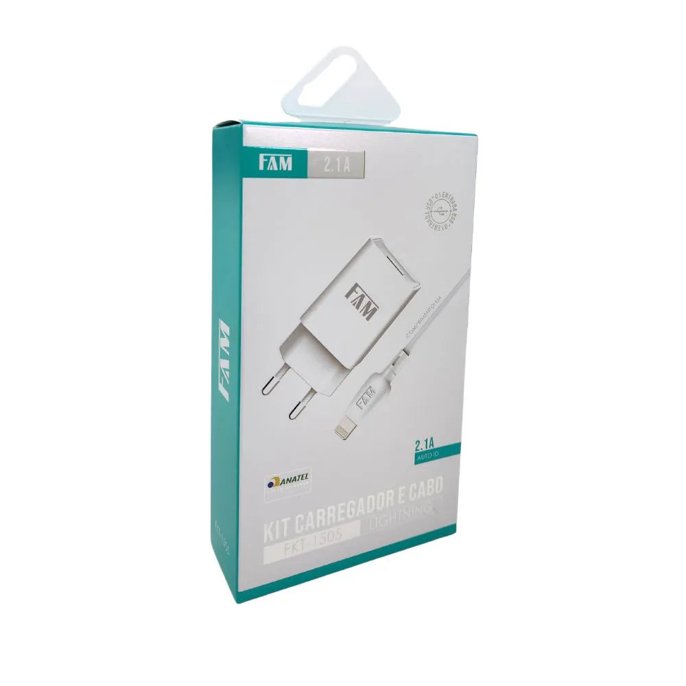 KIT CARREGADOR 2.1A 10W USB 1M - FAM
