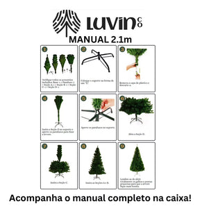 Árvore De Natal Pinheiro Grande Luxo Cheia Premium 2.10m 1200 Galhos Verde Tradicional Luvinco