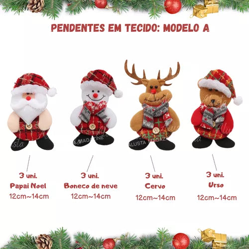 Kit 12 Pendente De Natal Enfeite Arvore Pelúcia Arvore Tecid