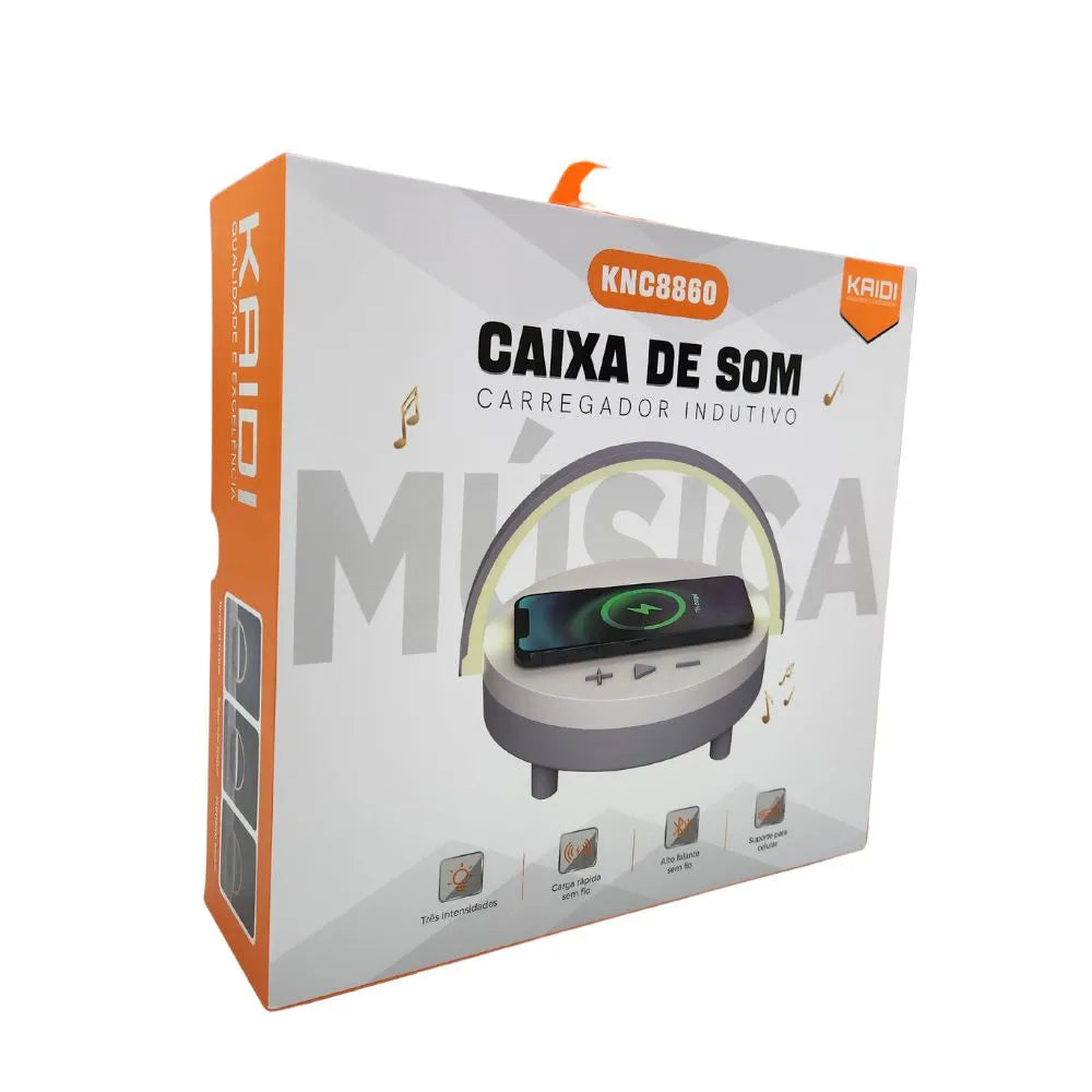CAIXA DE SOM COM CARREGADOR POR INDUÇÃO 15W LED - KAIDI - KNC-8860