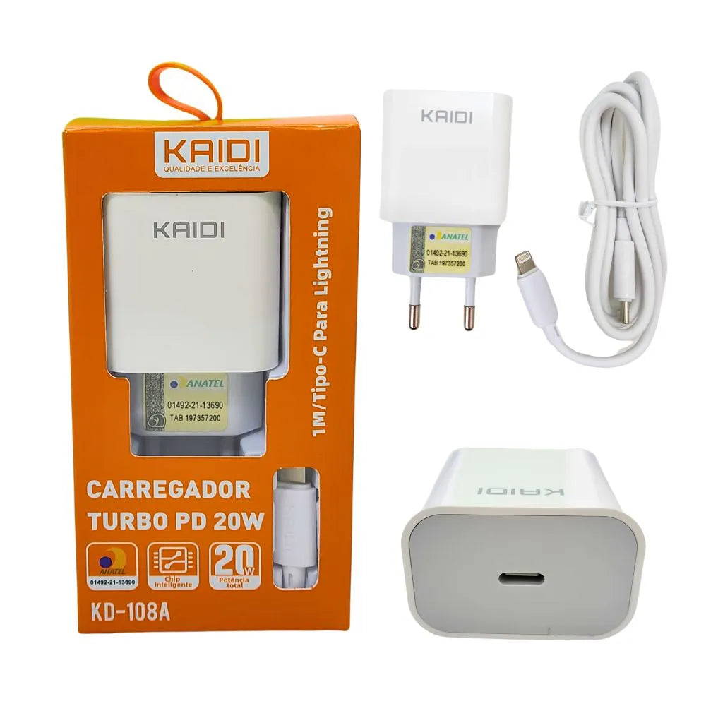 KIT CARREGADOR TURBO PD 20W - KAIDI - KD-108