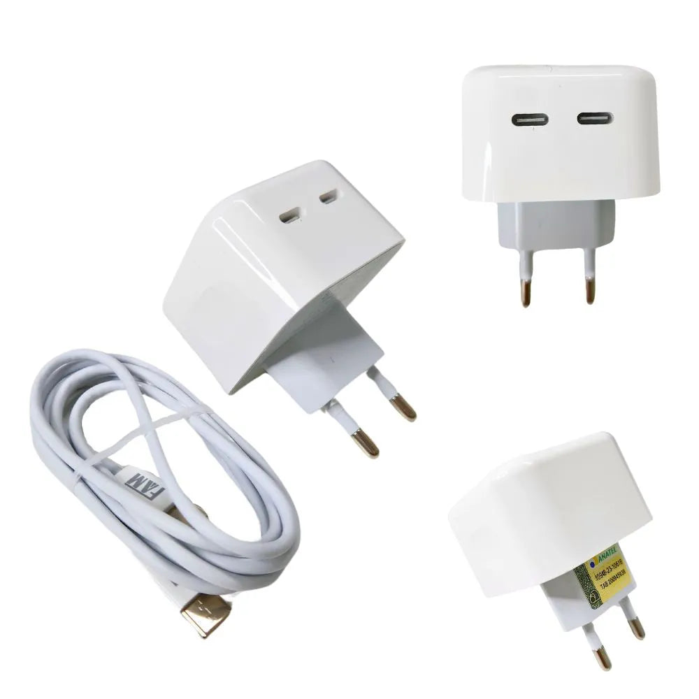 KIT CARREGADOR 2 USB-C 1.2M 35W - FAM