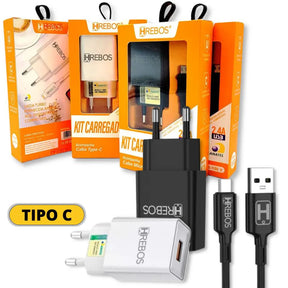 KIT CARREGADOR DE CELULAR 2.4A 12W + CABO - HREBOS - HS-150