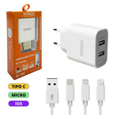 KIT CARREGADOR DE CELULAR 2.4A DUAL USB - KAIDI - KD-109