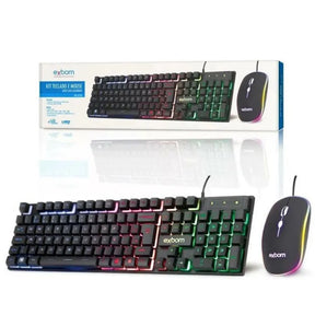 KIT TECLADO E MOUSE GAMER COM FIO LED RGB - EXBOM - BK-G550