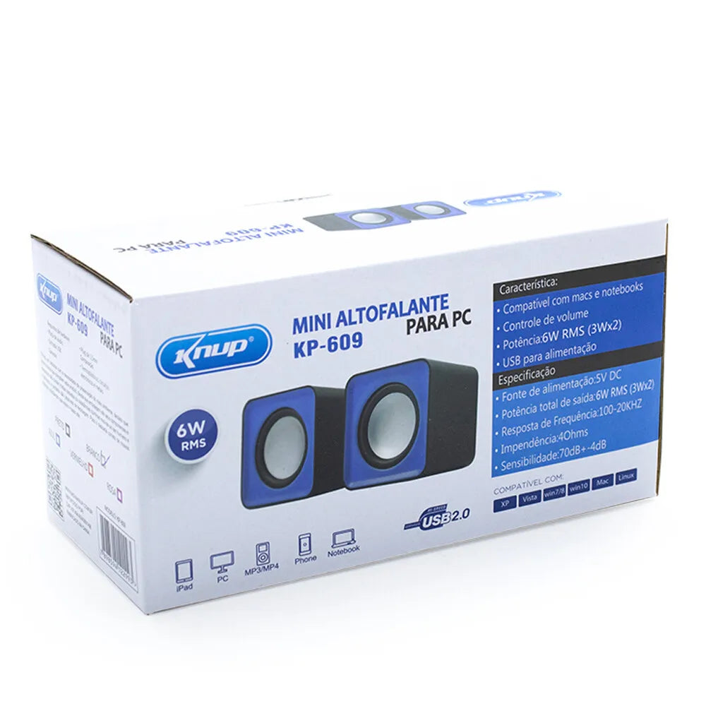 MINI CAIXA DE SOM USB 6W RMS - KNUP - KP-609